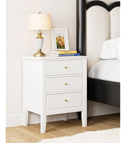 KOMFOTTEU Nachtkastje met 3 laden, ruimtebesparende en moderne commode van hout, kast met laden voor slaapkamer, woonkamer, keuken, hal, 46 x 37 x 65 cm (wit x 1