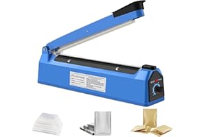 LUKVCIY Impulse Sealer Machine 200mm, Portable Manual Heat Sealer for Plastic PE PP PVC Bags - 8 Temperature Settings, Built-in Fuse Safety, Light Indicator, Replaceable Element Grip