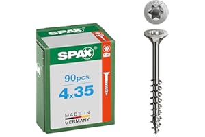 SPAX Edelstahlschraube 4 x 35 mm, 90 Stück - Teilgewinde, Senkkopf, T-STAR plus T20, 4CUT, rostfreier Edelstahl A2-8000000276460