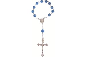 R. HEAVEN Blue marble effect resin one decade pocket rosary beads decenary Catholic gift
