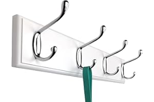 lomejii 4 ganchos perchero de madera, blanco, 44 cm, perchero para colgar ropa, sombreros, mochilas, perchero moderno para la entrada del pasillo, dormitorio