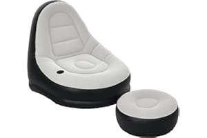 ‎OUTSUNNY Outsunny Aufblasbares Sofa, Aufblasbarer Sessel mit Fußhocker Luftsofa mit Becherhalter, für Camping, Zuhause, Hellgrau, 125 x 100 x 87 cm