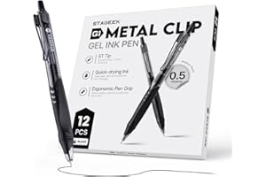 ‎STAGEEK STAGEEK 12 STÜCK Gel Kugelschreiber 0,5 mm stift Mittelspitze – Schwarze Druckkugelschreiber mit Geltinte, Schreibset für Schule/Büro/Tagebuch – Kugelschreiber Hochwertig (Schwarz)