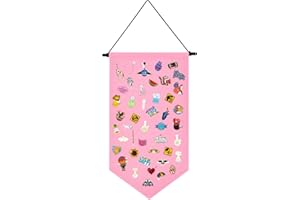 Kunyeah Wall Hanging Brooch Organizer Storage Case Colorful Canvas Pin Board Stand Enamel Pin Badge Hanging Holder Display Banner Earrings Collection Holder - Pins No Included (Pink)
