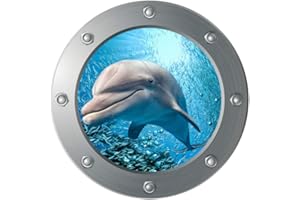 VEEMOON Adesivo da Parete Finestra Delfini 3D Delfini Adesivi Decorativi Finestra Sottomarini per La Decorazione del Soggiorno