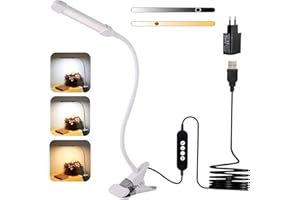 ‎YNDD YNDD Klemmlampe Bett, Dimmbare LED Bettlampe Klemmleuchte mit Stecker, 3 Modi & 10 Dimmstufen, USB Schwanenhals Leselampe, Leseleuchte Nachttischlampe Klemmbar für Bettkopfteil Schlafzimmer Büro, Weiß