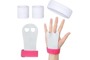 BBTO 5 Pièces Manique Gym Poignées de Gymnastique Fille avec Bracelets Sweatband Bandeau Protection Palme et Poignet de Soutien（Rose, Blanc,S)