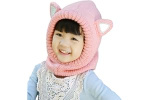 FUYAO Baby Toddler Girls Winter Hat Scarf Kids Warm Fleece Beanie Hood Neck Warmer with Ears for Outdoor Playing Skiing Snowboarding Camping