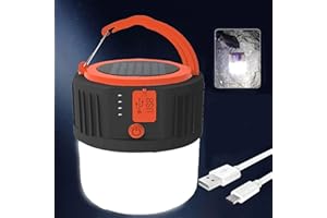 Lámpara solar para camping, luz LED recargable VGE para tiendas de campaña, linterna exterior impermeable de 5 modos para senderismo, pesca, caza y situaciones de emergencia - Negro…