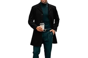 Runcati Męski płaszcz, długi trencz slim fit, zimowy kołnierz, jednorzędowy, biznesowy płaszcz