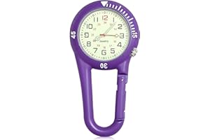 tlidfgeo Pocket FOB Watch Clip On Carabiner Watch Purple Clip Paramedics Watch Multifunctional Glowing Dial Quartz Watch Women's FOB Watches Nurse Watch, Doctors & Climbing Sport