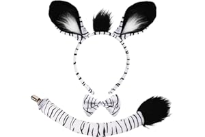 XEPST Animale Zebra Costume Set, Zebra Orecchie e Coda Set con Zebra Orecchie Fascia e Zebra Coda Papillon per Animale Costume Cosplay Festa di Compleanno Halloween Fancy Dress del Partito, B