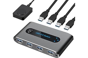 AVEDIO LINKS USB 3.0 KVM Switch 2 In 4 Out, 4 Port usb Switch for 2 Computer Sharing 4 Usb Device, USB KVM Switcher Box for Keyboard Mouse Printer Scanner, 5.0Gbps