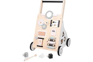 Asweets Girello Bambini, Carrellino Primi Passi Legno, 10 In 1 Centro Attività Montessori, Girello Multifunzione Carrellino Legno, Baby Walker Regalo Bambino