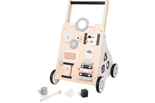 Asweets Trotteur Bois Bébé, Chariot de Marche Bebe, Multifonctionnel Trotteur Enfant pour Garçons Filles, Baby Walker, Centre d'activité Jouet Cadeau 1-3 ans(Noir-Blanc)