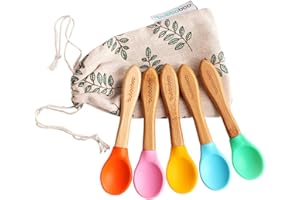 BUBBABOO Bubba Boo Pack of Five Bamboo Baby Feeding Spoons with Soft Silicone Tips
