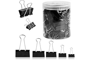 Anseom Binderclips 120 Stück Metall Binder Clips Klammer Klemmen Foldback Klammern Büro Dokumenten Clips Büro-Metall-Klammern 6 Größen 51mm, 41mm, 32mm, 25mm, 19mm, 15mm für Büro Schulbedarf (Schwarz)