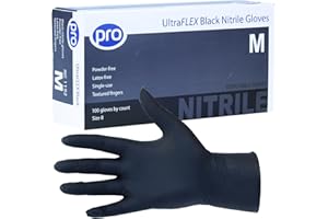 PRO HYGIENE PRODUCTS PRO UltraFLEX Black Disposable Gloves - Black Nitrile Gloves Disposable Medium - 100x Pack - Powder-Free - Latex Free - Ideal Nail Tech Supplies, Tattoo Supplies - Food Safe