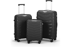 Karl home Luggage Set 3 Piece, PP Hard Shell Suitcase with Spinner Wheels & TSA Lock, Lightweight Carry on Suitcase Set 20in Carry-on 24in 28in Checked, Black
