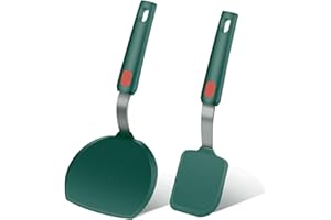 Contiup Set di 2 spatole flessibili in silicone per pesce, spatole scanalate per pancake antiaderenti, padelle, omelette, uova e spatole da forno, resistenti al calore (verde)
