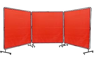 VEVOR Welding Screen with Frame, 6' x 6' 3 Panel Welding Curtain Screens, Flame-Resistant Vinyl Welding Protection Screen on 12 Swivel Wheels (6 Lockable), Moveable & Professional for Workshop, Red