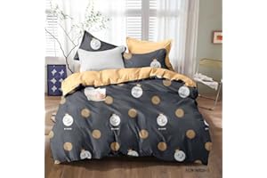 H HANSEL HOME Funda Nordica Cama 150 de 4 Piezas Transpirable Suave al Tacto 100% Microfibra de Poliéster, Funda Edredón 220x240cm, Bajera 150x200cm, 2 Fundas de Almohada 50x90cm - Gris Amarillo Bola