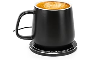 APEKX Smart Becherwärmer mit automatischem Ein-/Ausschalten, 113°F/45°C intelligenter Temperaturregelung, Selbstheizung, kabelloser Ladefunktion & Becher - Perfekt fürs Home-Office (Schwarz)