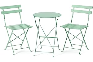 Bonnlo 3-Piece Folding Bistro Set, Outdoor Patio Table and 2 Chairs, Space-Saving Garden Furniture for Balcony Porch Yard, Light Green, 50x50x71cm