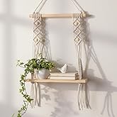 Decazone ® Macrame Wall Hanging Shelf Wood Floating Shelves with Wooden Dowel Modern Chic Woven Decor for Dorm Living Room Nu