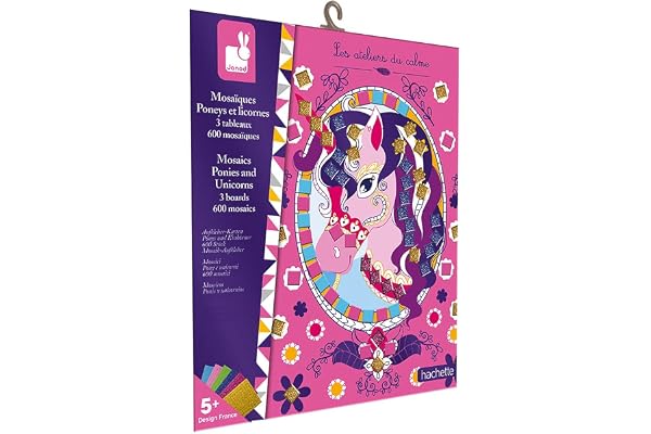 Janod - Coffret Mosaïques en Mousse Poneys et Licornes - Les Ateliers du Calme - Kit Loisir Créatif Enfant - Apprentissage Motricité Fine et Concentration - Dès 5 ans, J07957