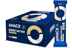 AMACX Barre Energetique Sport à l’avoine – Healthy Snacks Riches en Glucides & Magnésium – 12 x 50g – Barre Protéinée pour Endurance & Récupération – Paquet de 12 – Banane
