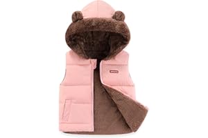 JiAmy Baby Boys Girls Warm Gilet Padded Winter Toddler Fleece Hooded Vest Bear Ears Kids Sleeveless Waistcoat Jacket Thick Windproof Outerwear 18 Months-6 Years
