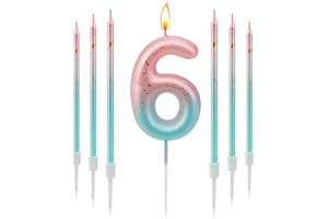 TAIXING Geburtstagskerzen Zahlen 6, 3D Farbverlaufs Kerzen Geburtstag, Geburtstagskerzen Kinder Rosa Blauer Farbverlauf, Zahlenkerze für Kinder Jungen Mädchen Geburtstags Jubiläum, Kerze 6