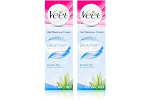Veet Hair Removal Cream, Legs & Body, Sensitive Skin, 100ml each (pack of 2, 200ml)