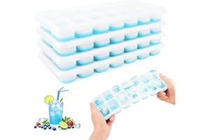 4 Pack Eiswürfelform, RISVOWO Eiswürfelbehälter mit Decke, Silikon Eiswürfel BPA Frei, Quadratische Ice Cube Tray Stapelbar, Wiederverwendbare Eisformen Silikon für Cocktail Whiskey Kaffee(Blau)