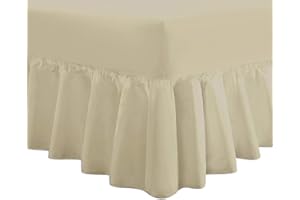 DTEX HOMES Luxury Extra Deep Frilled Valance Fitted Sheets, Double Beige