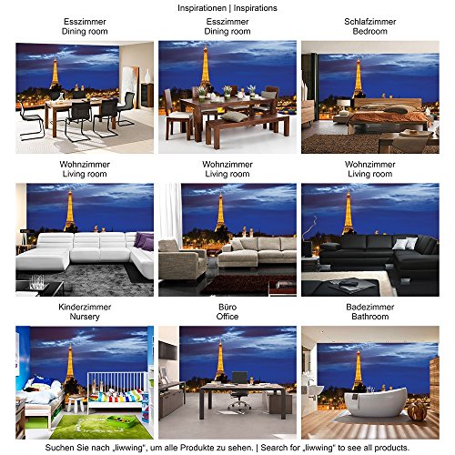 Vlies Fototapete PREMIUM PLUS Wand Foto Tapete Wand Bild Vliestapete – Paris Eiffelturm Fluss Nacht Lightning Skyline Stadt Panorama – no. 983, Größe: 200 x 140 cm Vlies - 6