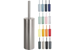 Spirella Brosse WC à Poser Porte-Balai Toilette Pot à Balai Nyo Haute qualité en Acier Inoxydable avec récipient hygiénique Argent satiné