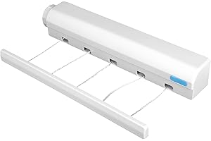 WAKECTS Wysuwana suszarka na pranie z 4 przewodami / 5 przewodami, teleskopowy drążek na pranie z mocowaniem na ścianie, linka do prania na sucho do 3,2 m/3,75 m, do użytku wewnątrz i na zewnątrz (5