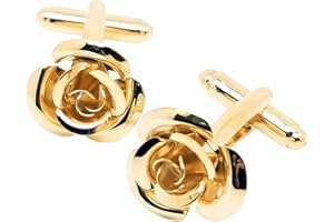 Jonwo 14K Gold Plated Rose Flower Cufflinks Men Women Jewellery in Gift Box Cufflinks Men Wedding Shirt Cuffs Dance Party Holiday Anniversary Dress, Brass, No Gemstone