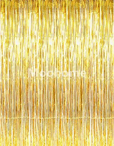 Moohome Big 3ft x 8ft Gold Tinsel Metallic Foil Fringe Curtains Backdrop Door Window Curtain Party Decoration (1-Pack, Gold)
