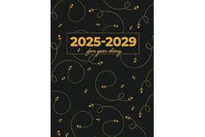 5 Year Diary 2025-2029 | A4 Cute Little Bumble Bees Buzzing on Black (Hardback): Month to View Planner with UK Holidays, Moon Phases, Birthdays & Celebrations, Contacts, Passwords (Five Years)