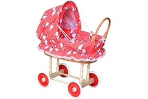 FORYOURPROTECTION Puppenwagen aus Weide Holz Weidenwagen Kinderwagen Weidenpuppenwagen Verschieden Motive (ROT | mit Gänschen)