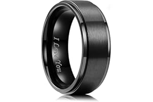 King Will BASIC 8mm Stainless Steel Ring Black Plated Matte Finish&Polished Beveled Edge with Laser Etched I Love You