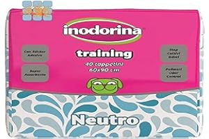 Inodorina, Training, Tappetino Igienico, in Pura Cellulosa Vergine Super Assorbente, con Polimeri Odor Control e Sticker Antiscivolo, Profumo Neutro, 40pz 60x90
