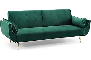 Invicta Interior Retro Schlafsofa DIVANI 220cm smaragdgrün Samt goldene Füße Bettfunktion 3er Sofa Schlafcouch Schlaffunktion Couch