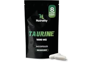 Nutrality Taurine Supplement 1000mg | Potent Energy & Endurance Support | Nutritional Amino Acid Supplements for Heart Health, Cognitive Function & Improved Sleep | Vegan | 240 Capsules