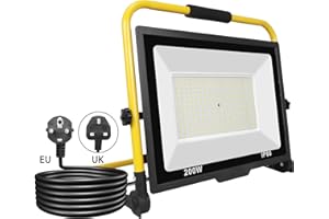 SKYWORLD Faretto LED da Cantiere 200W 20000LM, Super luminoso Faro LED Portatile, IP66 Impermeabile Lavoro da Campeggio Lamp con Staffa Pieghevole per Giardino Cantiere Lavori Esterno, Interno