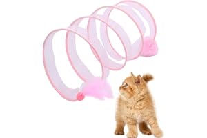 MOYUBATH Collapsible Cat Tunnel for Indoor Cats, Cat Tube Tunnel Pet Interactive Play Toy with Feather Sisal Ball Springs Exercise Toys for Kitten Small Animals Pink
