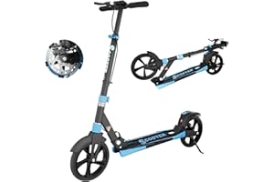 MEE GOO H007D Trottinette avec frein à disque, double amortisseur, roues en polyuréthane de 200 mm, roulements ABEC-7, trottinette pliable pour adultes 18+, planche antidérapante avec rose/blanc/bleu